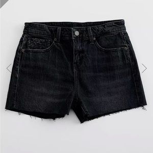 High Rise Buckle Black Denim Shorts